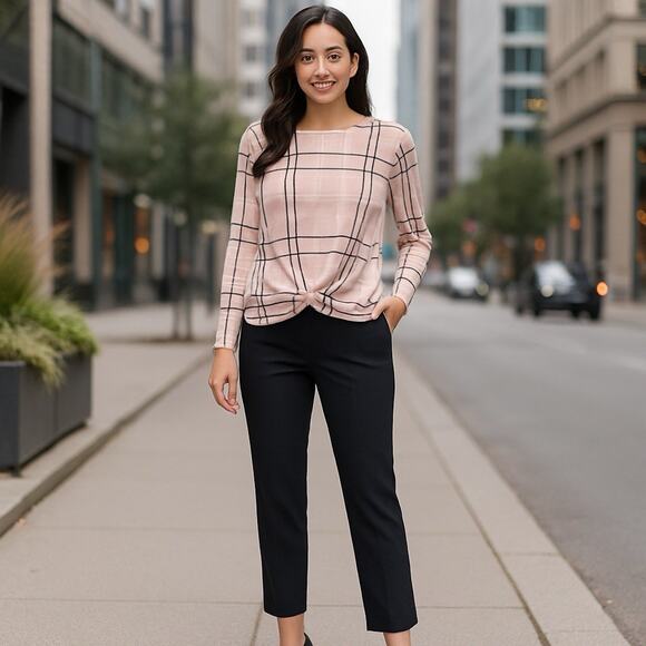 Fred David Sweater Size Medium Petal Plaid Long Sleeve Cinch Butter Soft Stretch - Picture 1 of 7